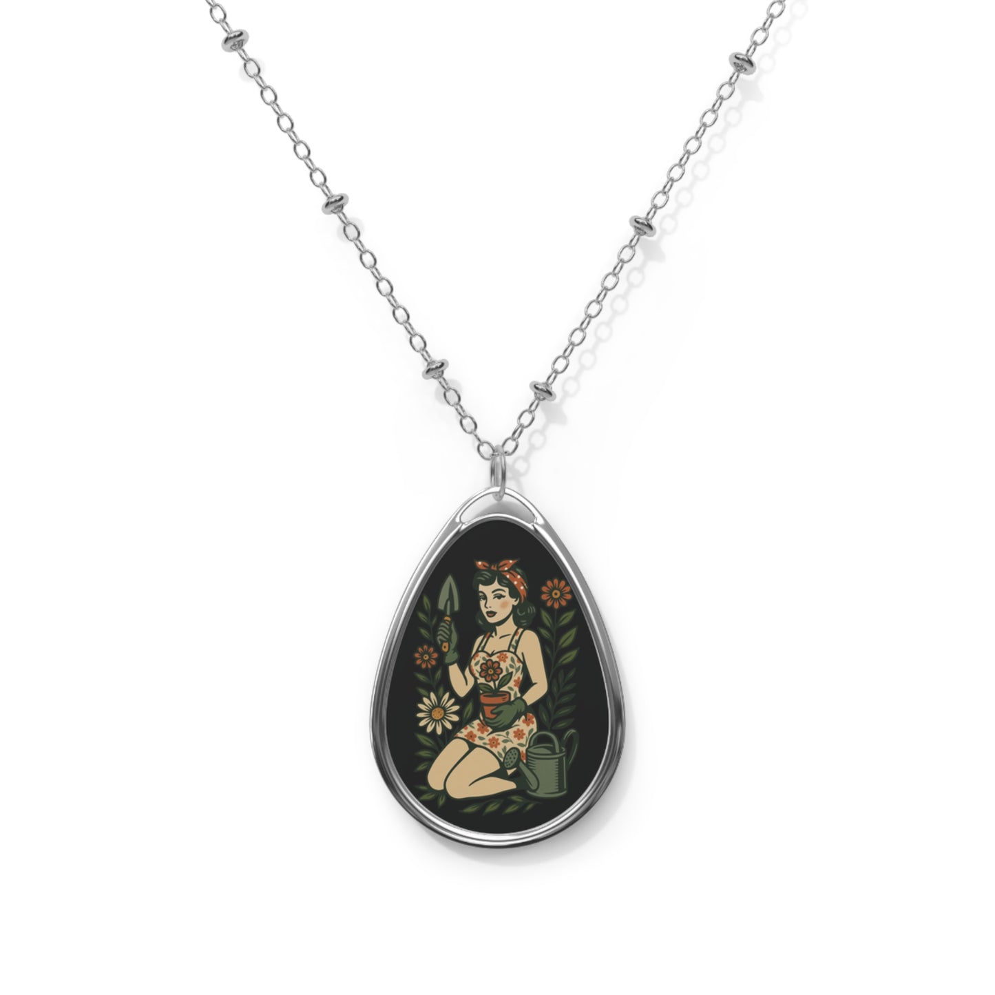 Pin Up Gardener Oval Necklace | Meaningful Jewelry | Inspirational Gift | Recovery Support | Healing Accessory | Gift for Friend