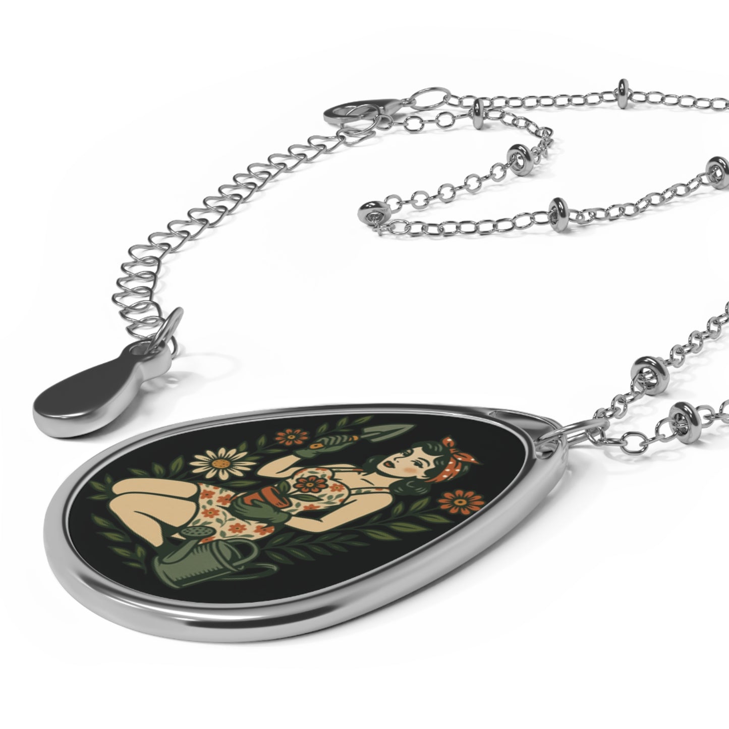Pin Up Gardener Oval Necklace | Meaningful Jewelry | Inspirational Gift | Recovery Support | Healing Accessory | Gift for Friend
